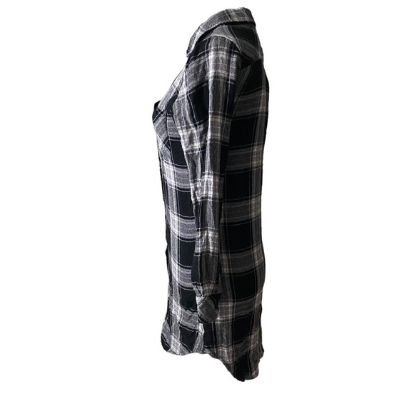 Rails Black Grey White Check Plaid Long Sleeve Button-Front Mini Dress Women XS - Picture 3 of 13